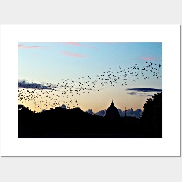 Murmuration Starlings Flock Birds Sunset Rome Italy Wall Art by oknoki